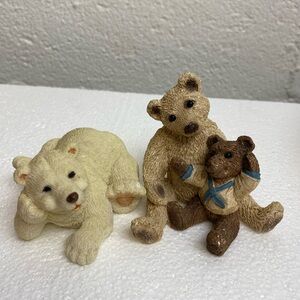 2 Vintage Stone Critters Two Bears by United Design Pacific giftware polar bear